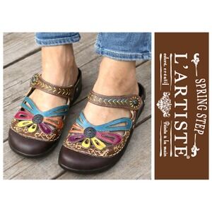 L'Artiste by Spring Step Womens Brown Copa Clog Flat Sandal Size 41/EU 9.5-10/US